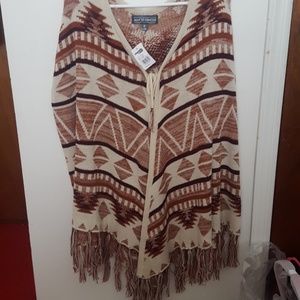 Brown Poncho with Tassels
